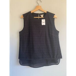 NWT J Crew Sleeveless Black Eyelet Overlay Top Size 8